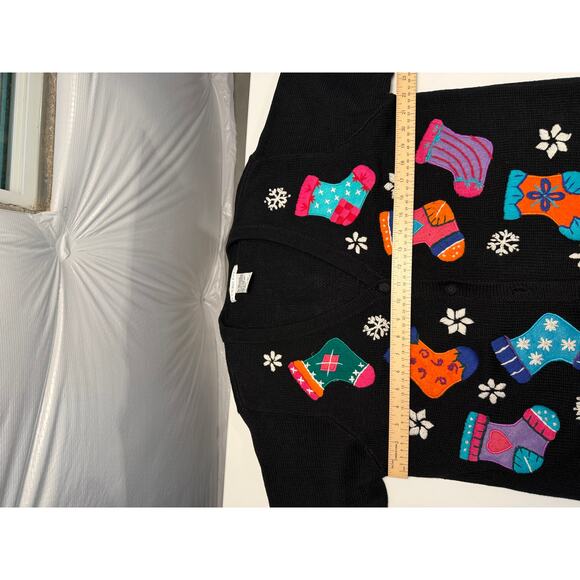 Vintage Victoria Jones Christmas Sweater Size M Black Embroidered Candy Canes - Picture 9 of 10